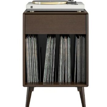 Novogratz Brittany Retro Walnut Wood Veneer Turntable Stand with Drawer-0