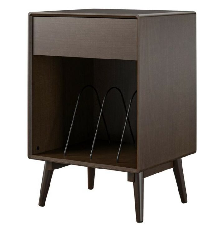 Novogratz Brittany Retro Walnut Wood Veneer Turntable Stand with Drawer-22650