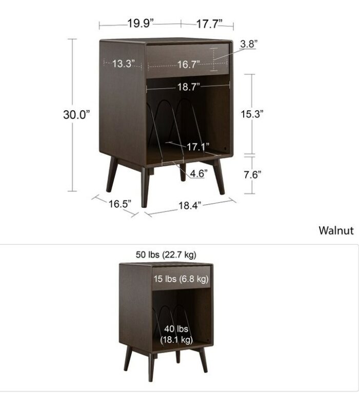 Novogratz Brittany Retro Walnut Wood Veneer Turntable Stand with Drawer-22651