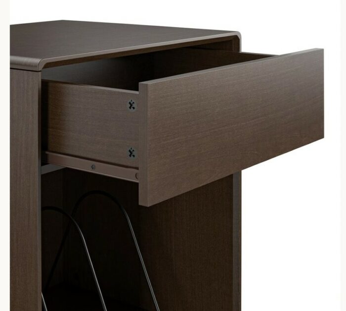 Novogratz Brittany Retro Walnut Wood Veneer Turntable Stand with Drawer-22646