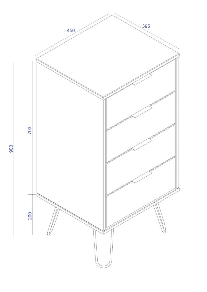 Core Augusta 4 drawer narrow chest of drawers in antique waxed pine-23647