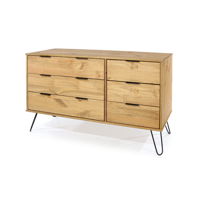 Core Augusta 3+3 drawer wide chest of drawers in antique waxed pine-23653