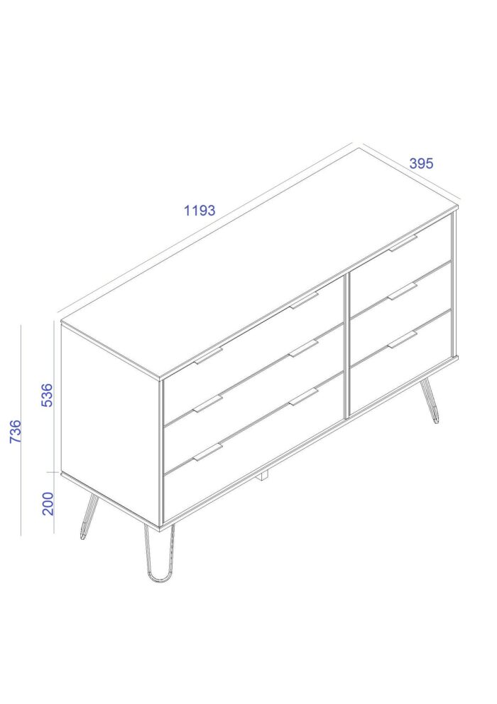 Core Augusta 3+3 drawer wide chest of drawers in white-23901