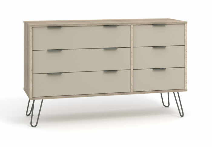 Core Augusta 3+3 drawer wide chest of drawers in driftwood and calico effect -0