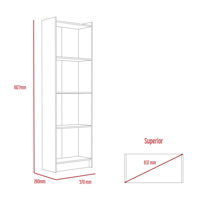 Core Brooklyn 4 shelf bookcase in bleached pine-24128