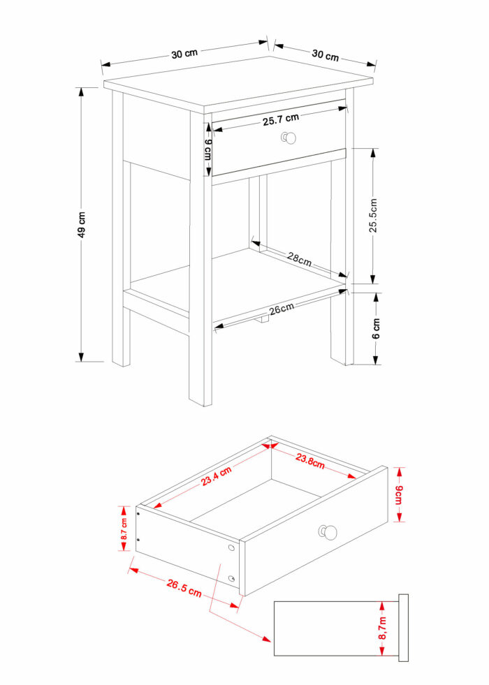 Core Options shaker, 1 drawer petite bedside cabinet in white -24034