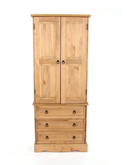 Core Corona 2 door, 3 drawer wardrobe solid natural pine-23262
