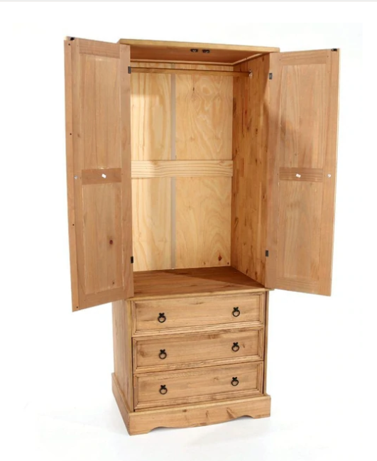 Core Corona 2 door, 3 drawer wardrobe solid natural pine-23263