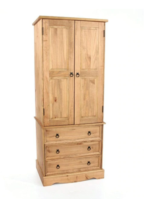 Core Corona 2 door, 3 drawer wardrobe solid natural pine-0