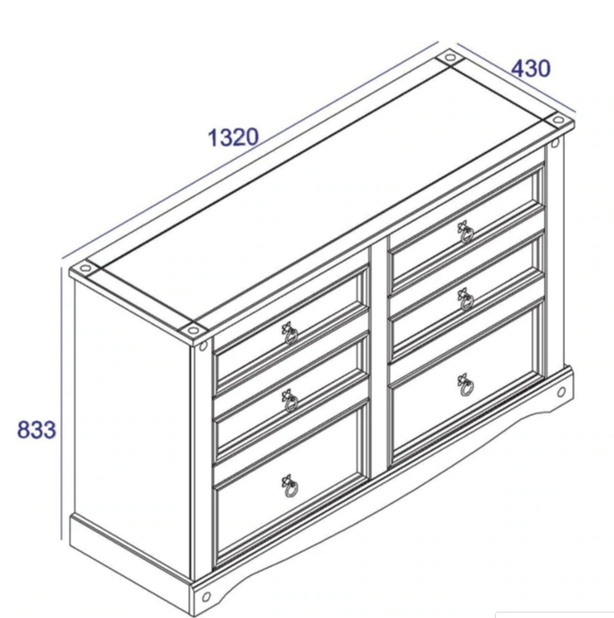 Core Corona 3+3 drawer wide chest solid pine painted white-23563