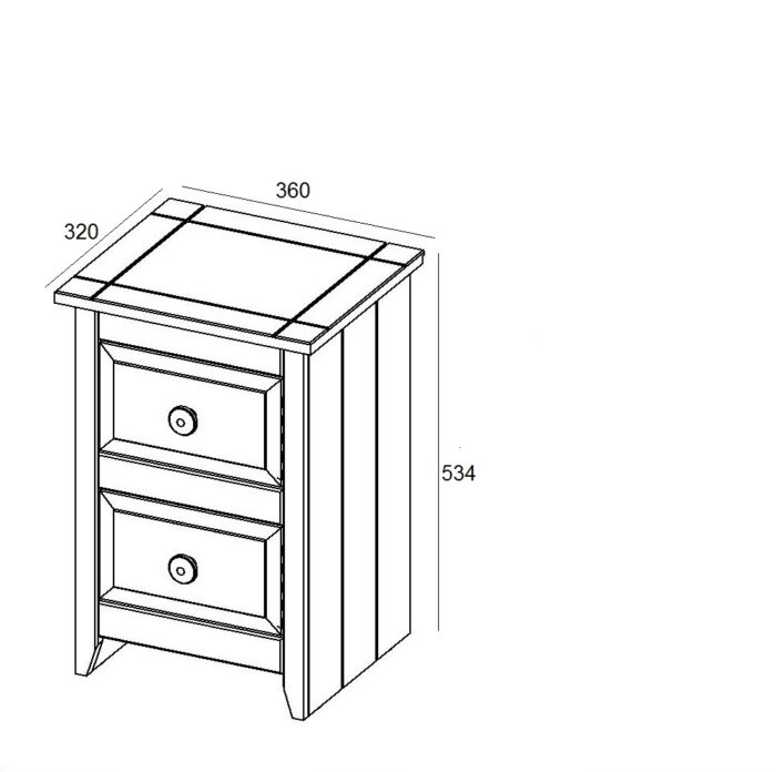 Core Capri 2 drawer petite bedside cabinet in waxed white pine -24004