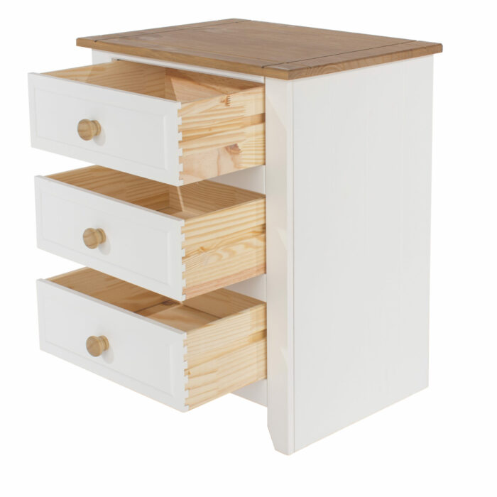 Core Capri 3 drawer bedside cabinet in waxed white pine-24013