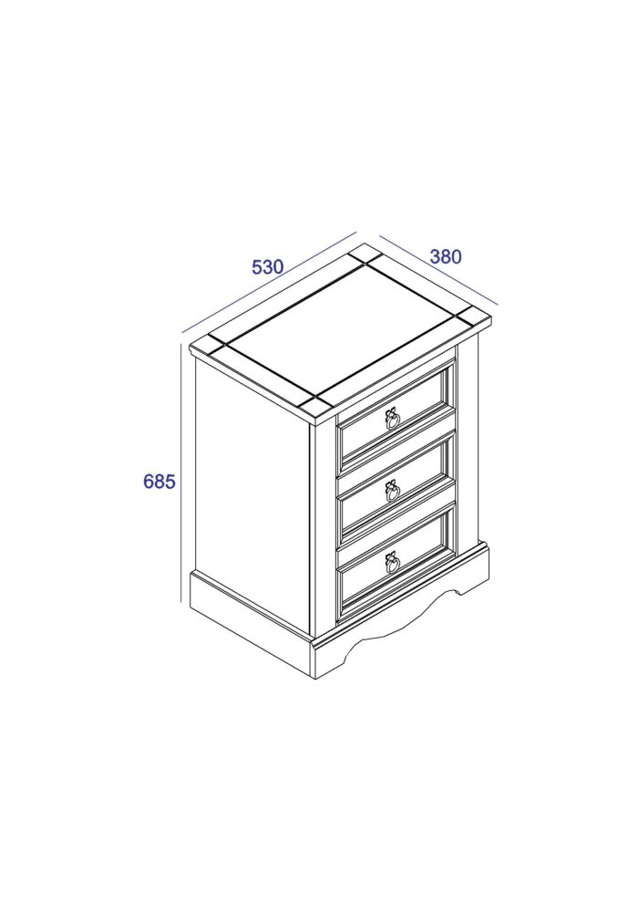 Core Corona 3 drawer bedside cabinet solid natural pine-23266