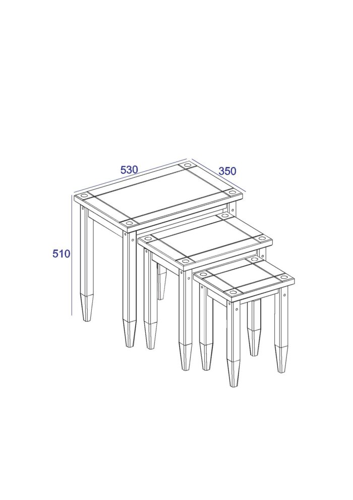 Core Corona nest of tables in solid pine painted grey-23387