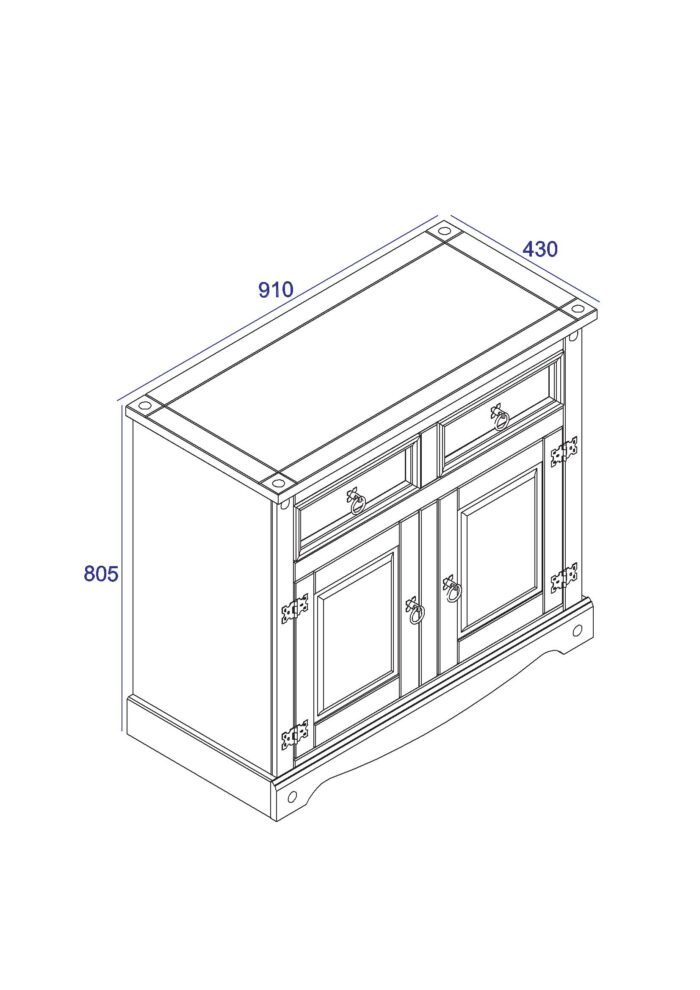 Core Corona small sideboard in solid pine painted grey-23444