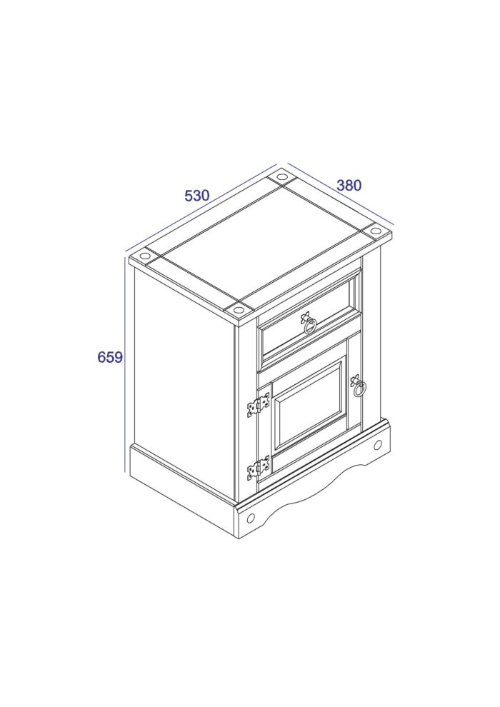Core Corona 1 door, 1 drawer bedside cabinet solid pine painted grey-23327