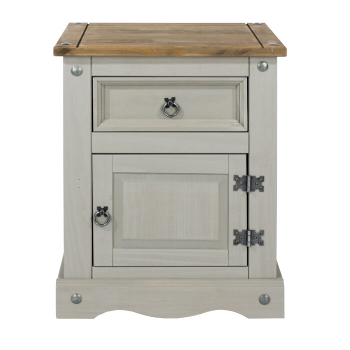 Core Corona 1 door, 1 drawer bedside cabinet solid pine painted grey-23328