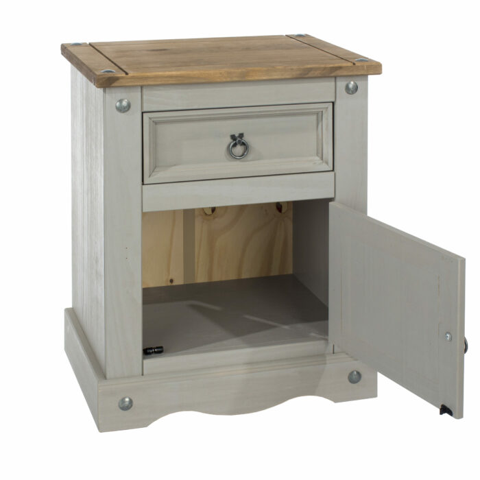 Core Corona 1 door, 1 drawer bedside cabinet solid pine painted grey-23331