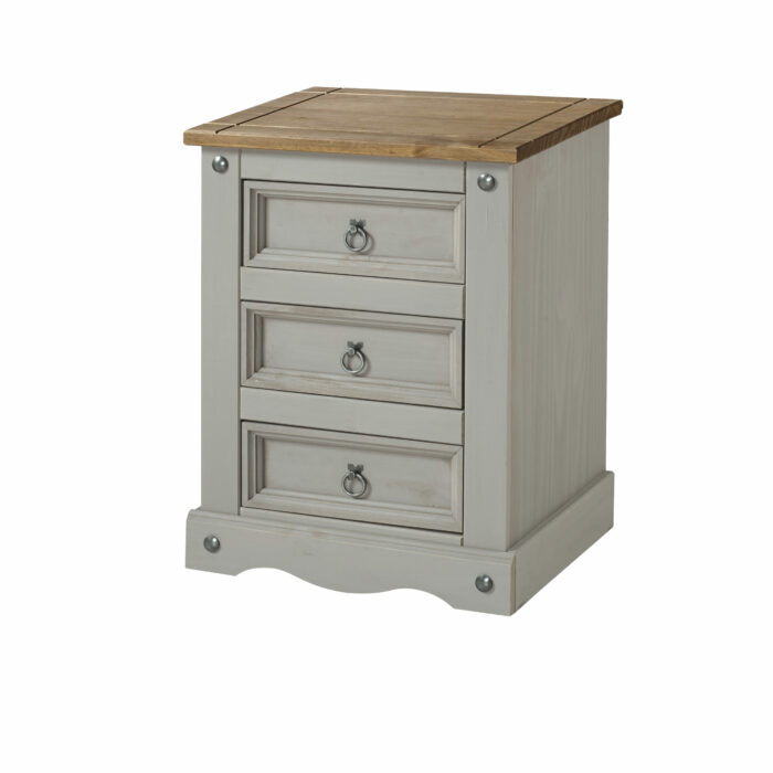 Core Corona 3 drawer bedside cabinet solid pine painted grey-23321