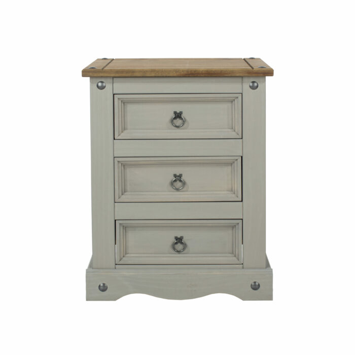 Core Corona 3 drawer bedside cabinet solid pine painted grey-23322