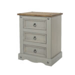Core Corona 3 drawer bedside cabinet solid pine painted grey-23325