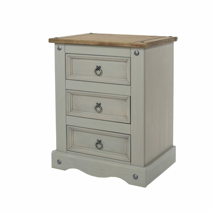 Core Corona 3 drawer bedside cabinet solid pine painted grey-23325