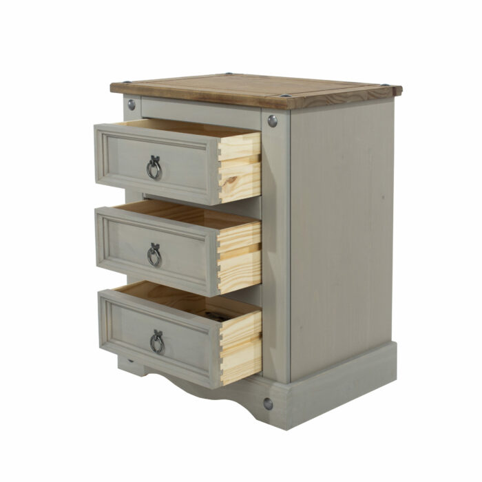 Core Corona 3 drawer bedside cabinet solid pine painted grey-23326