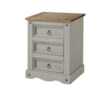 Core Corona 3 drawer bedside cabinet solid pine painted grey-23323