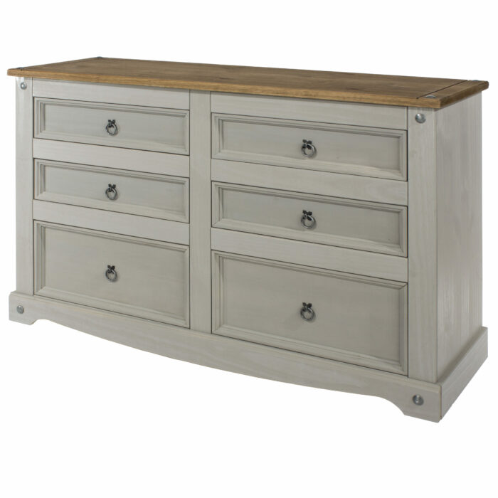 Core Corona 3+3 drawer wide chest solid pine painted grey-23343
