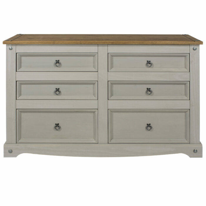 Core Corona 3+3 drawer wide chest solid pine painted grey-23345