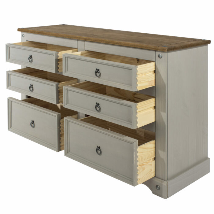 Core Corona 3+3 drawer wide chest solid pine painted grey-23344