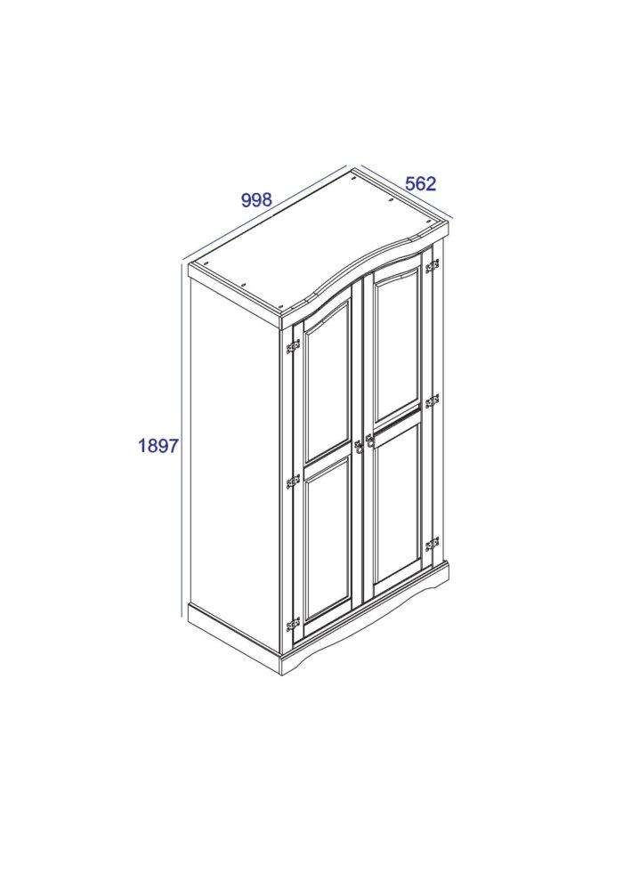 Core Corona 2 door wardrobe solid pine painted grey-23346