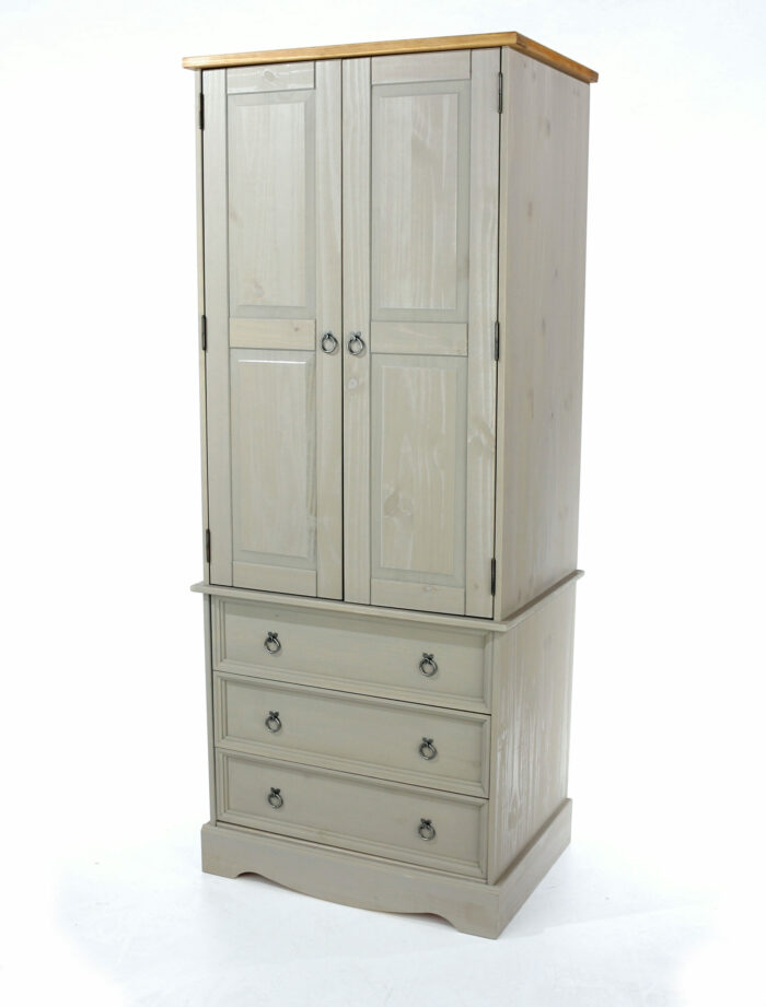 Core Corona 2 door, 3 drawer wardrobe solid pine painted grey-23358