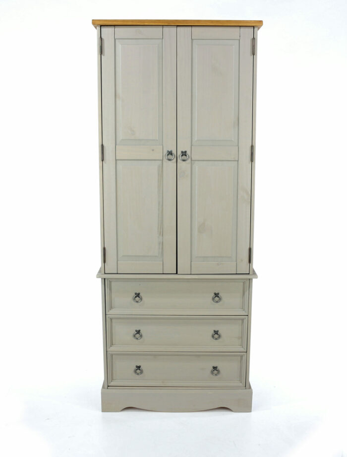 Core Corona 2 door, 3 drawer wardrobe solid pine painted grey-23354