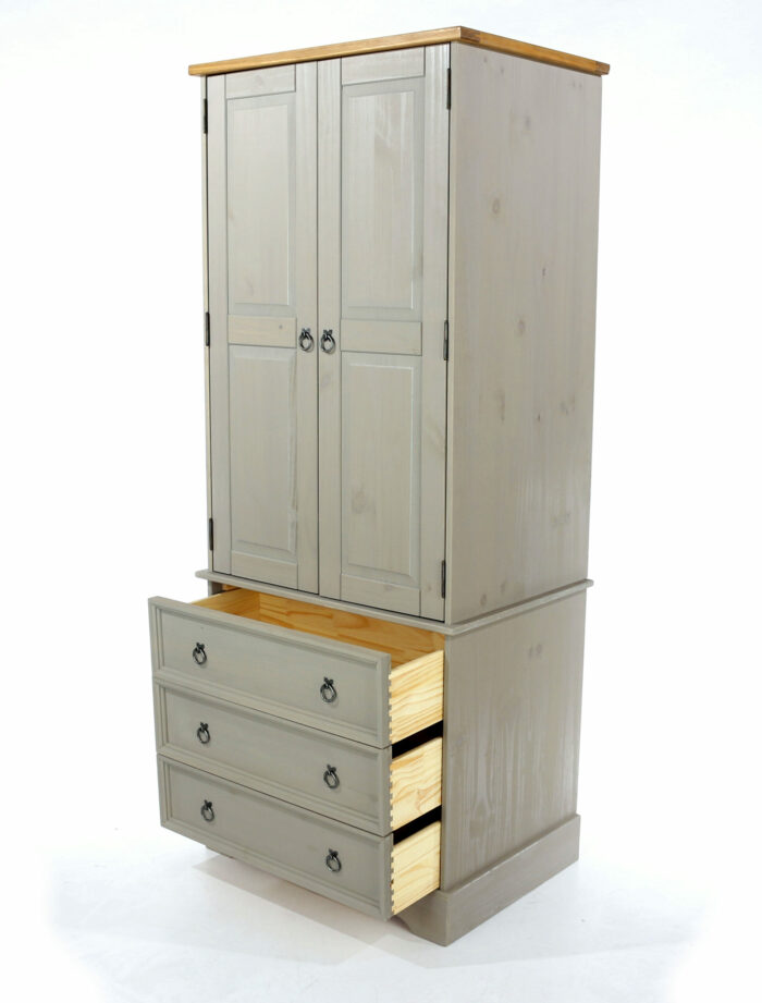 Core Corona 2 door, 3 drawer wardrobe solid pine painted grey-23355
