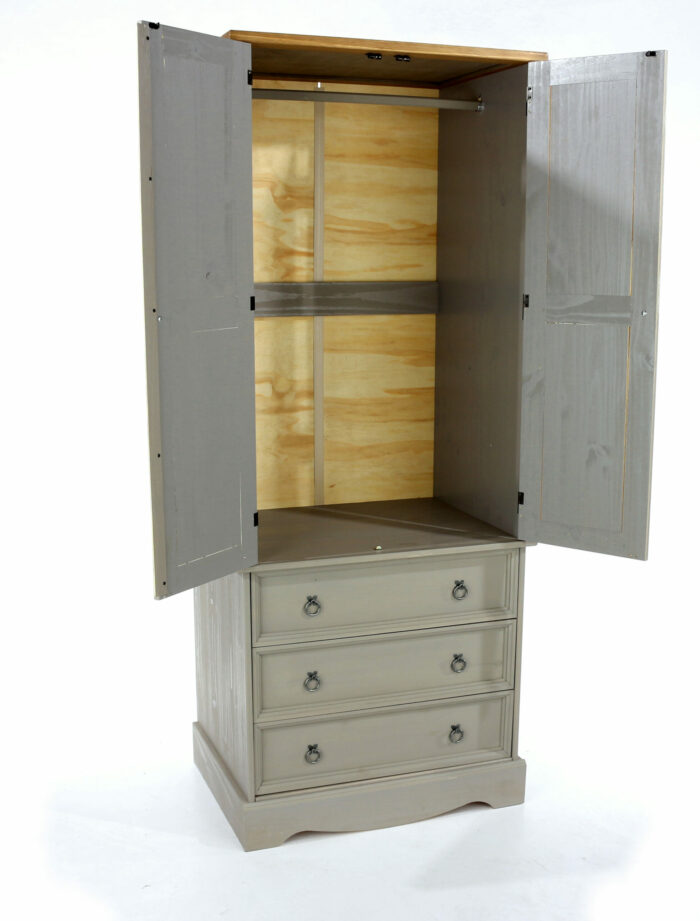 Core Corona 2 door, 3 drawer wardrobe solid pine painted grey-23356