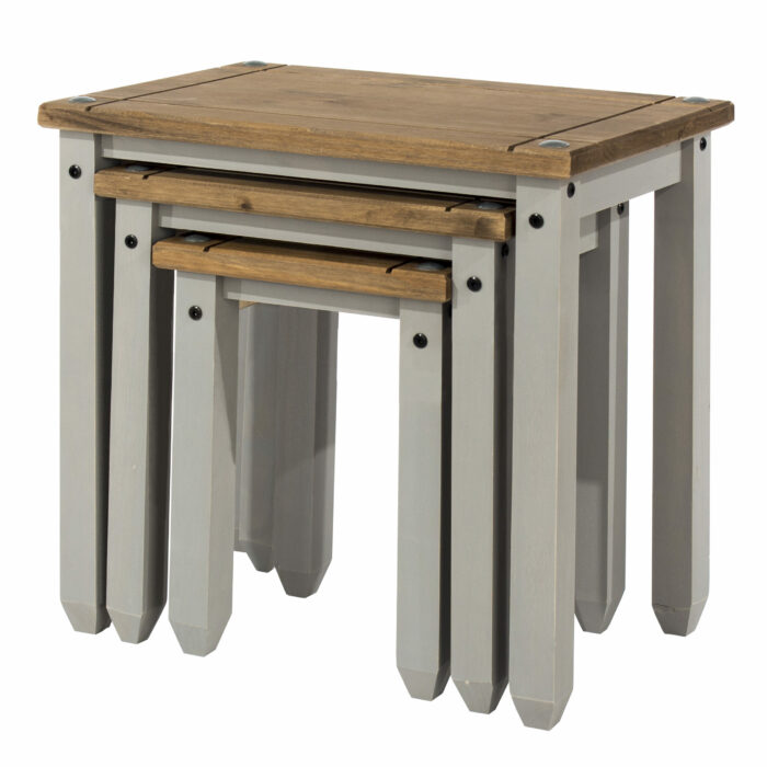 Core Corona nest of tables in solid pine painted grey-23412