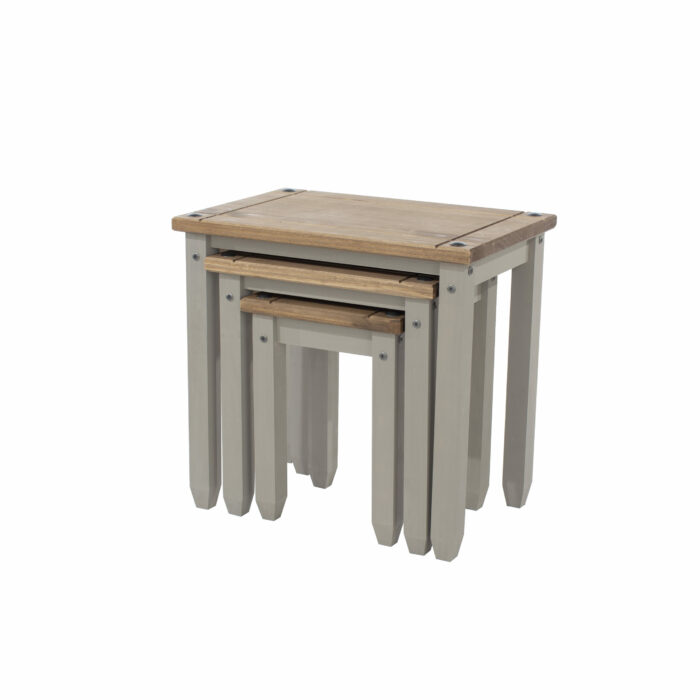 Core Corona nest of tables in solid pine painted grey-23409