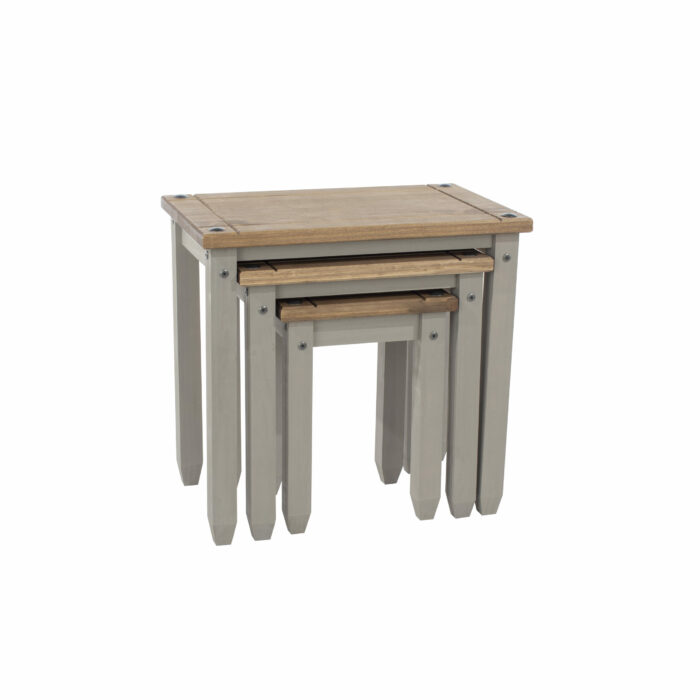 Core Corona nest of tables in solid pine painted grey-0