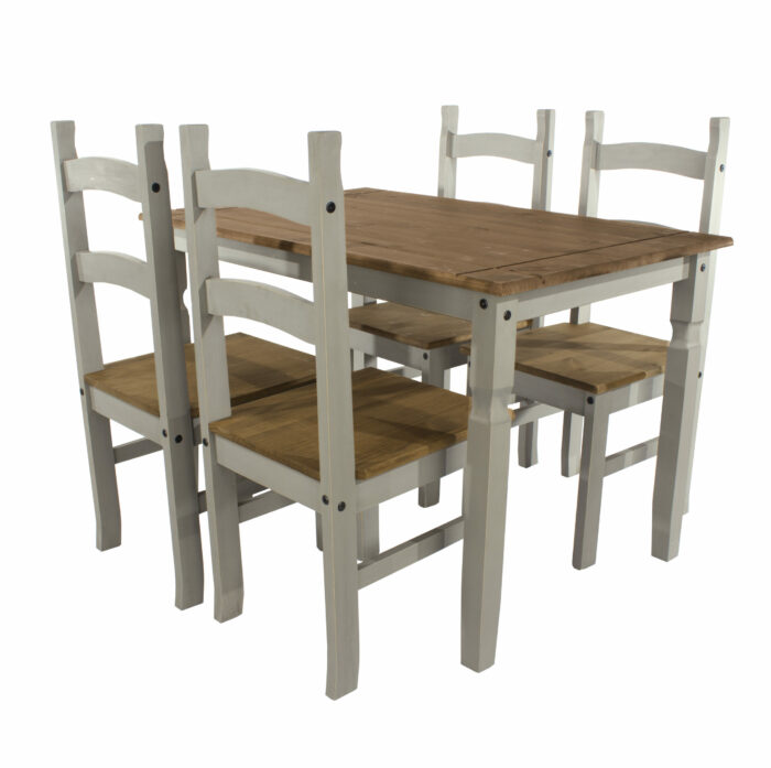 Core Corona rectangular dining table & 4 chair SET in solid pine painted grey-0
