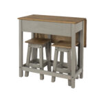 Core Corona breakfast drop leaf table & 2 stools SET in solid pine painted grey-23513