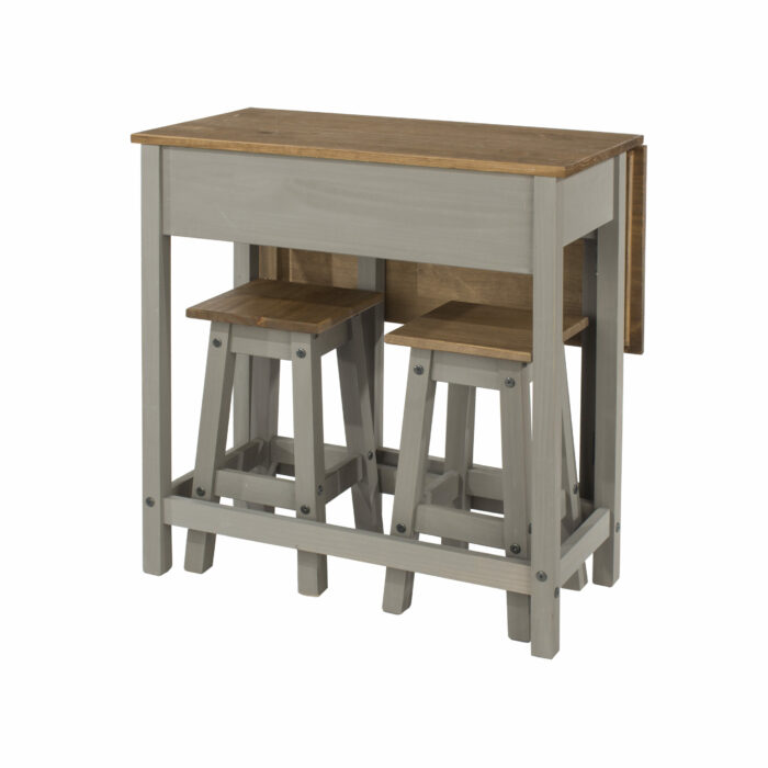 Core Corona breakfast drop leaf table & 2 stools SET in solid pine painted grey-23513
