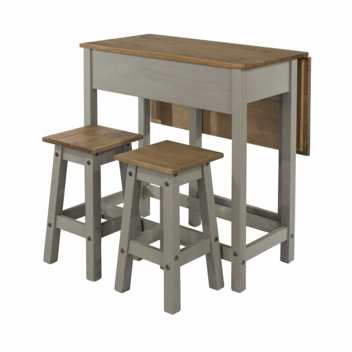 Core Corona breakfast drop leaf table & 2 stools SET in solid pine painted grey-23510