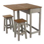 Core Corona breakfast drop leaf table & 2 stools SET in solid pine painted grey-23512
