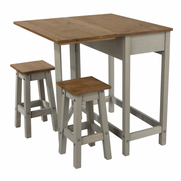 Core Corona breakfast drop leaf table & 2 stools SET in solid pine painted grey-23512