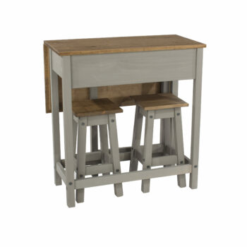 Core Corona breakfast drop leaf table & 2 stools SET in solid pine painted grey-0