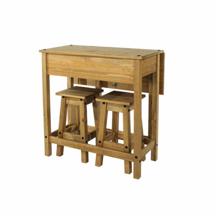 Core Corona breakfast drop leaf table & 2 stools SET in solid natural pine-23494