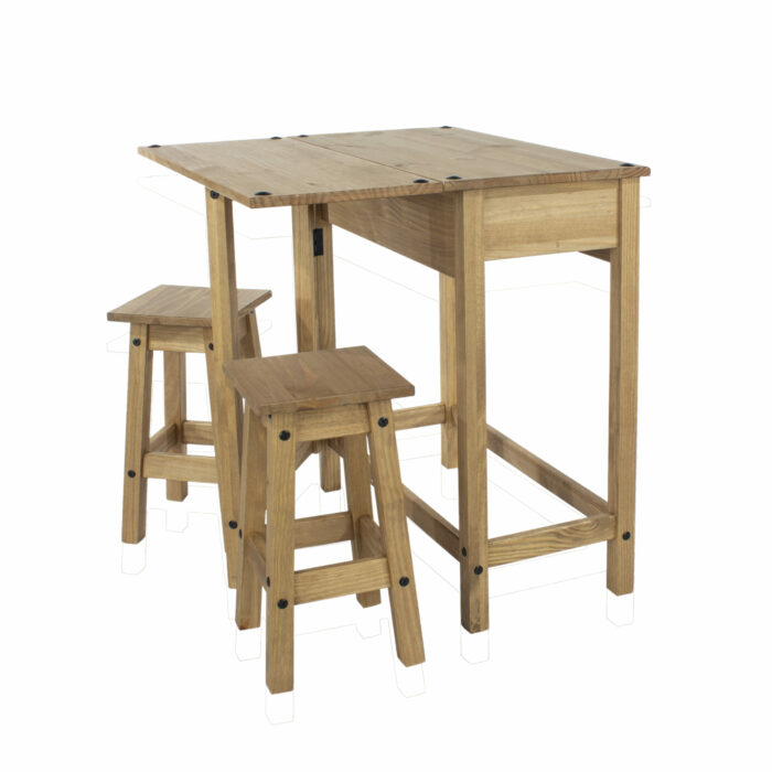 Core Corona breakfast drop leaf table & 2 stools SET in solid natural pine-23491