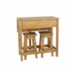 Core Corona breakfast drop leaf table & 2 stools SET in solid natural pine-23487