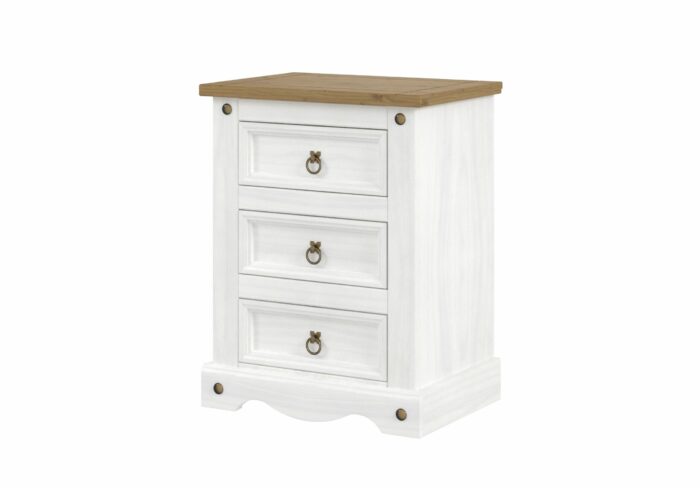 Core Corona 3 drawer bedside cabinet solid pine painted white-23551